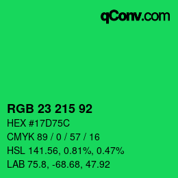カラーコード: RGB 23 215 92 | qconv.com