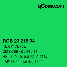 カラーコード: RGB 23 215 94 | qconv.com
