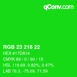 Color code: RGB 23 218 22 | qconv.com
