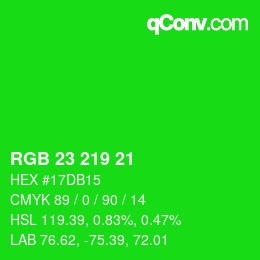 Código de color: RGB 23 219 21 | qconv.com