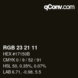 Color code: RGB 23 21 11 | qconv.com