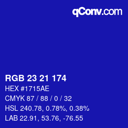 Color code: RGB 23 21 174 | qconv.com