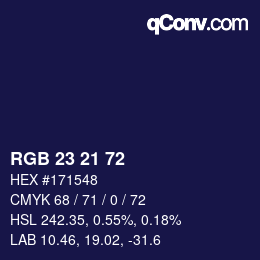 Color code: RGB 23 21 72 | qconv.com