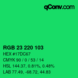 カラーコード: RGB 23 220 103 | qconv.com