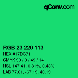 カラーコード: RGB 23 220 113 | qconv.com