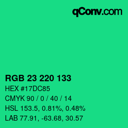 カラーコード: RGB 23 220 133 | qconv.com