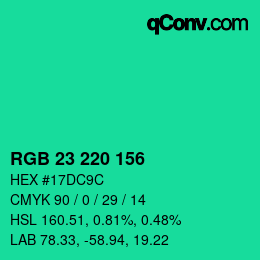 Color code: RGB 23 220 156 | qconv.com