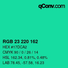 颜色代码: RGB 23 220 162 | qconv.com