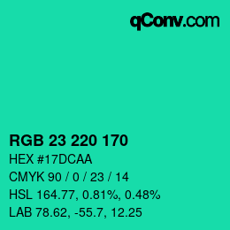 Color code: RGB 23 220 170 | qconv.com