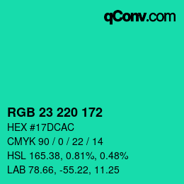 Color code: RGB 23 220 172 | qconv.com