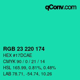 Color code: RGB 23 220 174 | qconv.com