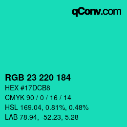 Color code: RGB 23 220 184 | qconv.com