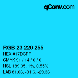 Color code: RGB 23 220 255 | qconv.com