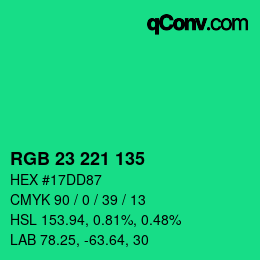 カラーコード: RGB 23 221 135 | qconv.com