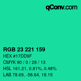 カラーコード: RGB 23 221 159 | qconv.com
