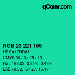 Color code: RGB 23 221 165 | qconv.com