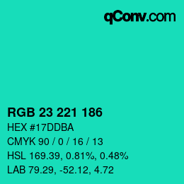 Color code: RGB 23 221 186 | qconv.com