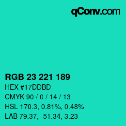 Color code: RGB 23 221 189 | qconv.com