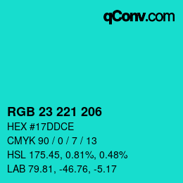 Color code: RGB 23 221 206 | qconv.com