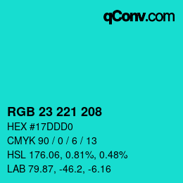 Color code: RGB 23 221 208 | qconv.com