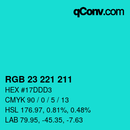 カラーコード: RGB 23 221 211 | qconv.com