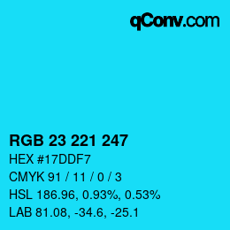 Color code: RGB 23 221 247 | qconv.com