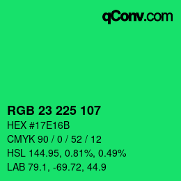 Color code: RGB 23 225 107 | qconv.com
