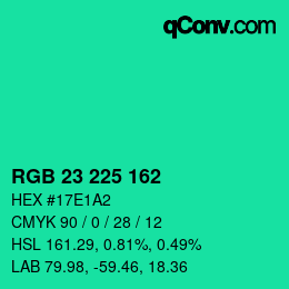 カラーコード: RGB 23 225 162 | qconv.com