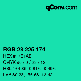 Color code: RGB 23 225 174 | qconv.com