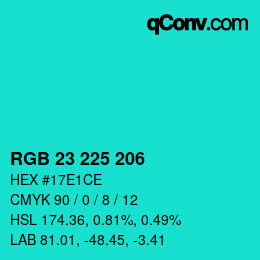 Color code: RGB 23 225 206 | qconv.com
