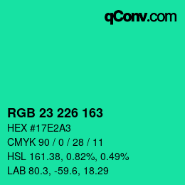 Color code: RGB 23 226 163 | qconv.com