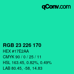 Color code: RGB 23 226 170 | qconv.com