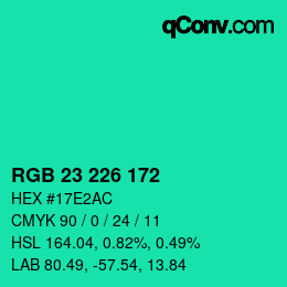 カラーコード: RGB 23 226 172 | qconv.com