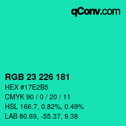 Color code: RGB 23 226 181 | qconv.com