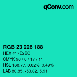 Color code: RGB 23 226 188 | qconv.com