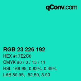 Color code: RGB 23 226 192 | qconv.com