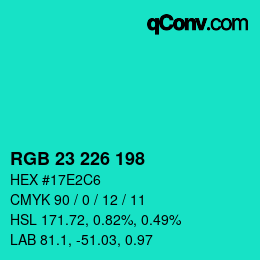 Color code: RGB 23 226 198 | qconv.com