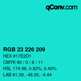 Color code: RGB 23 226 209 | qconv.com