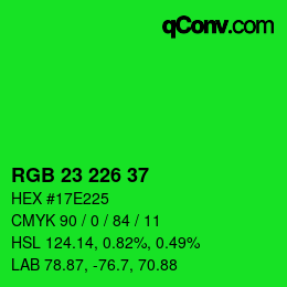 Color code: RGB 23 226 37 | qconv.com