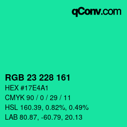 Color code: RGB 23 228 161 | qconv.com