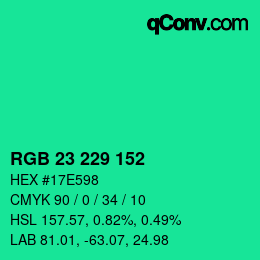 カラーコード: RGB 23 229 152 | qconv.com