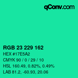 カラーコード: RGB 23 229 162 | qconv.com