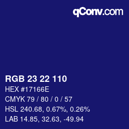 Color code: RGB 23 22 110 | qconv.com