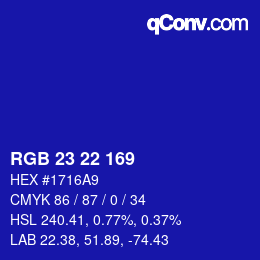 Color code: RGB 23 22 169 | qconv.com