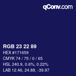 Color code: RGB 23 22 89 | qconv.com