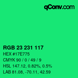 カラーコード: RGB 23 231 117 | qconv.com