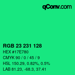 カラーコード: RGB 23 231 128 | qconv.com