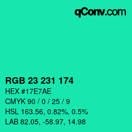 カラーコード: RGB 23 231 174 | qconv.com