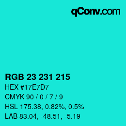 カラーコード: RGB 23 231 215 | qconv.com