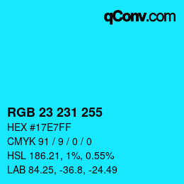Color code: RGB 23 231 255 | qconv.com